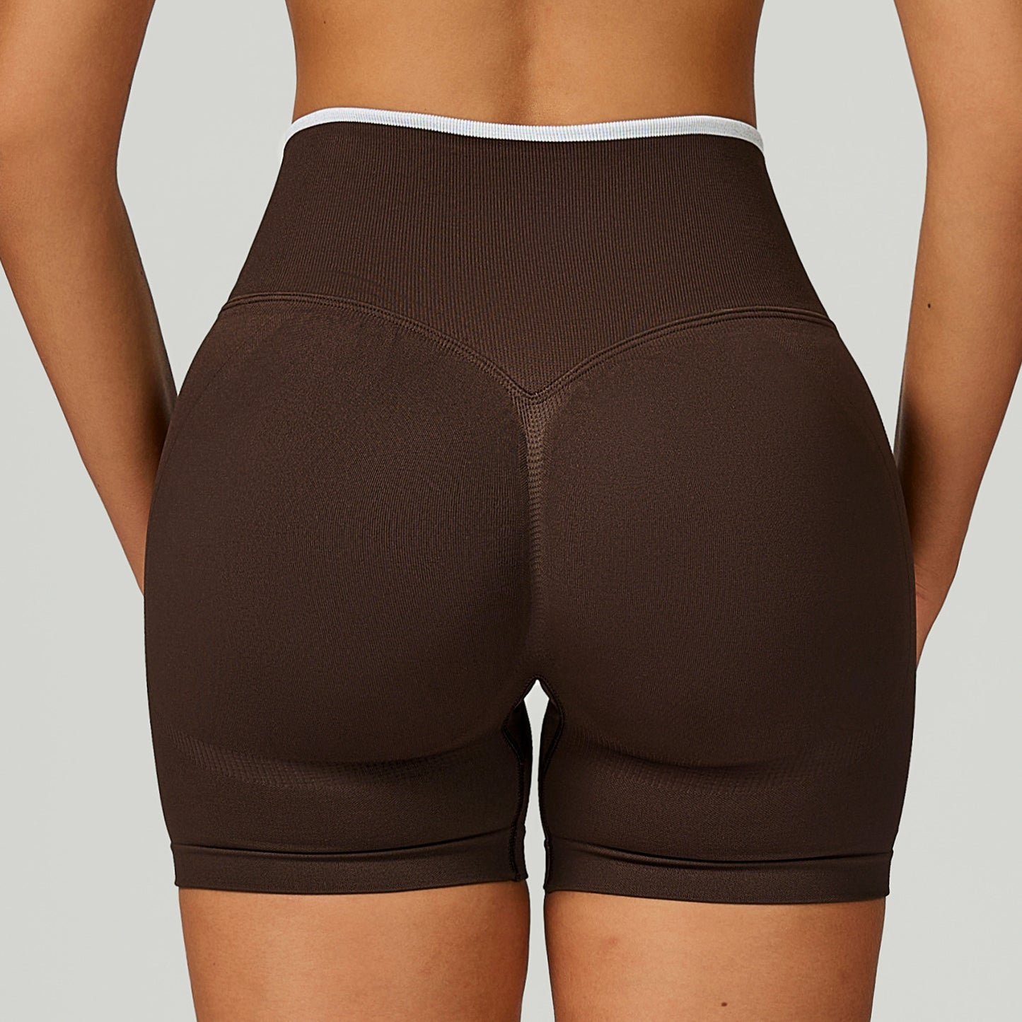 Seamless Yoga Contrast Color Binding High Waist Tight Shorts